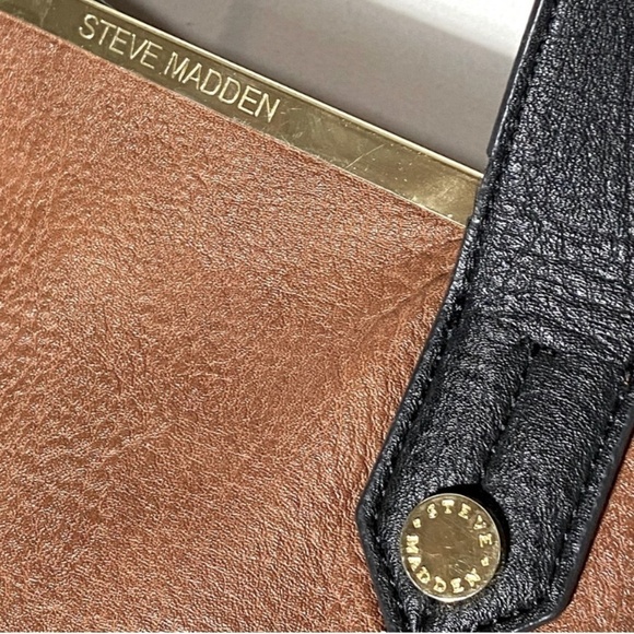 SOLD-Steve Madden Two Tone Brown Tan Leather Tote Bag Shoulder Bag - Picture 3 of 16